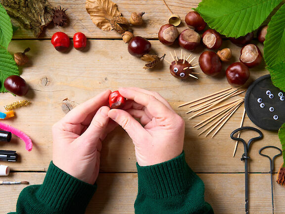 Schritt 1: Kleine Kastanien rot anmalen
